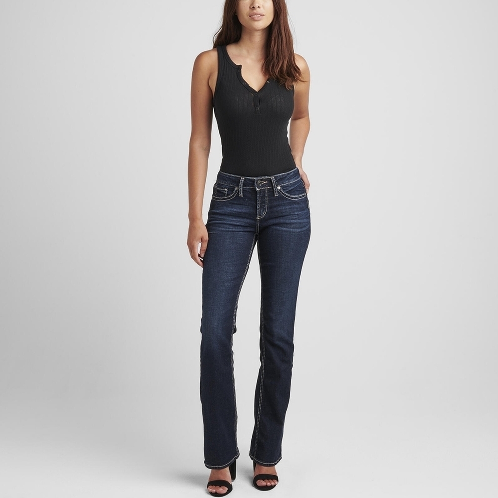 Silver Jeans Suki Mid Slim Jean Dark Wash Short Petite Stretchy Basic Denim